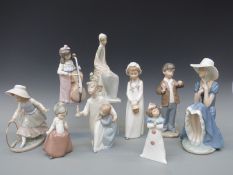 Ten Lladro and Nao figures and five Lladro style figures