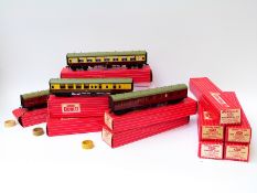 Eleven Hornby Dublo 00 gauge coaches and a Passenger Brake Van,
