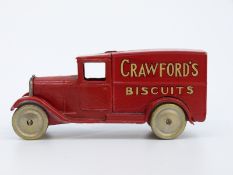 Dinky Toys diecast model Crawfords Biscuits delivery van 28L with red body and gilt lettering and