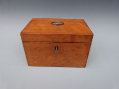 A 19thC kingwood / satin birch tea caddy with mixing bowl