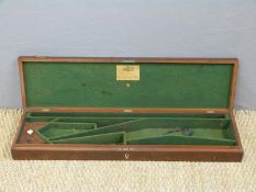 John Manton mahogany muzzle loading gun case with brass lock and folding carry handle,