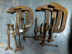 Eight various 'G' clamps including Record 6