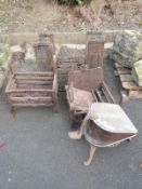 Two fire grates and a pair of bellows