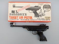 Bullseye RO72 .177 target air pistol, in original box, serial number 063952.