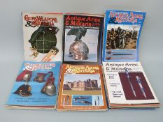 Sixty-four volumes of Guns, Weapons and Militaria and Antique Arms and Militaria magazine.