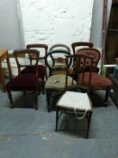Seven Victorian chairs including harlequin upholstered set