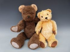Two vintage teddy bears including one with soft brown hair