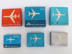 Six Schuco diecast model aeroplanes, Air France Boeing 727, Pan American Boeing 727 and 707,