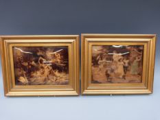 Two crystolea, one of nymphs and fisherman, the other children with dog,