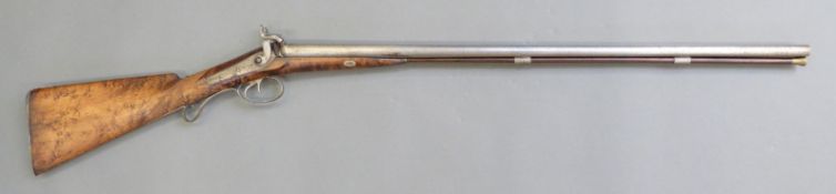 Seager side by side percussion hammer action gun with named locks engraved with bird scenes,