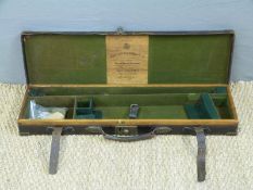 Westley Richards & Co brown leather double barrelled side by side gun case with brass fittings and