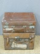 Two vintage leather cases (largest H28 x W44 x D35cm)