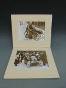 Five vintage motoring and motorcycling pictures including Edwardian cars,