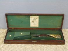 Westley Richards mahogany double barrelled muzzle loading gun case with brass fittings and folding