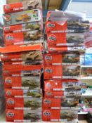 Twenty-two Airfix 1:76 scale model tank kits,