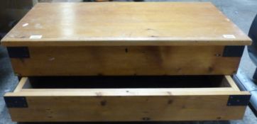 A metal bound pine trunk with single drawer