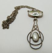 An Art Nouveau silver necklace set with pearl cabochons in the Liberty style, 4.