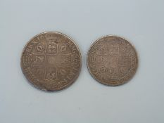 Charles II crown together with half crown, NF, one with rim nick,