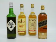 Four bottles of whisky comprising two bottles of Bells Finest Scotch whisky, 70cl and 75cl 40% vol,