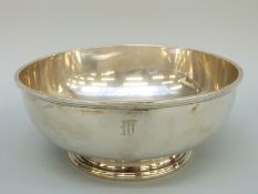 An American white metal pedestal bowl, marked to base S Kirk & Son Inc.