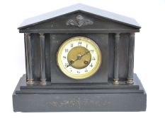 Japy Freres late 19thC slate mantel clock, ivory coloured Arabic enamelled chapter ring,