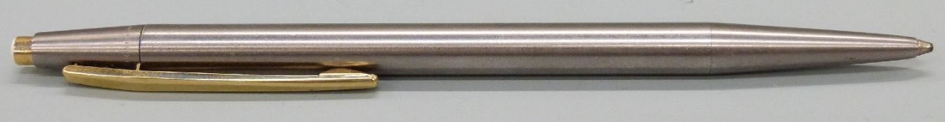 Montblanc Noblesse slimline pencil with brushed steel, gold plated fittings and black star pusher,