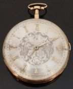 A 19thC gold repeater open faced gentleman's pocket watch with silver engine turned and engraved