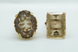 Two 9ct gold rings one set with smoky quartz,