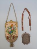 A silver mesh purse,