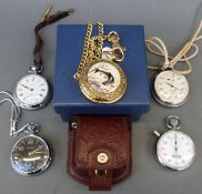 Five gentleman's pocket watches and stop watches including Franklin Mint Rainbow Trout in original
