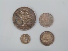 Victorian old head crown together with Jubilee shilling,