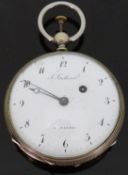 S Gallonier of Nantes silver gentleman's open faced repeater pocket watch with signed Arabic dial,