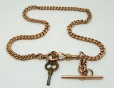 A 9ct rose gold Albert with T bar,