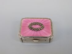 A small George V silver guilloché enamel powder box with mirror to lid,