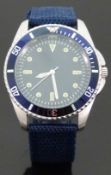 Gentleman's stainless steel 1970's UK Royal Navy diver's style wristwatch with luminous hands and