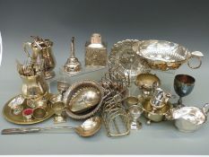 A collection of silver plate including Mappin & Webb, tea caddy, cutlery,