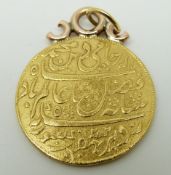 An Arabic/ Mahal gold coin on a pendant mount, 13.