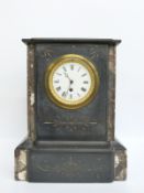 A 19thC marble and slate mantel clock with single train unnamed movement,