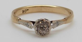 A 9ct gold ring set with an old cut diamond of approximately 0.