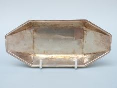 A hallmarked silver octagonal dish of boat form, Sheffield 1951 maker Atkin Brothers, width 16.