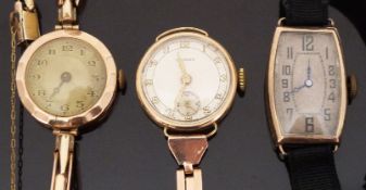 Three vintage 9ct gold wristwatches including Yeoman all with Arabic numerals.