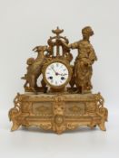 A 19thC ormolu cased marble cased mantel clock,