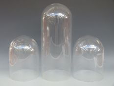 Three glass domes, tallest 50cm x 20cm diameter,