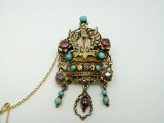 A c1860 Austro-Hungarian silver gilt brooch in the form of a stylised crown,