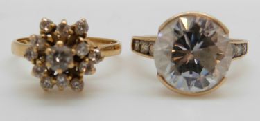 Two 9ct gold rings set with cubic zirconia