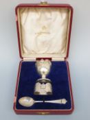 A J W Benson Edward VIII hallmarked silver three piece Coronation set with king's crown decoration,