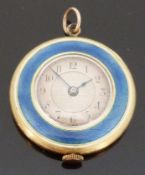 18ct gold pendant watch with blued hands, Arabic numerals,