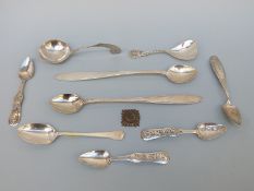 A quantity of continental white metal spoons including French and Dutch and a hallmarked silver