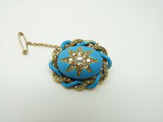 A Victorian brooch, the blue enamel ground set with old cut diamonds in a star setting,