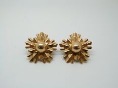 A pair of Tiffany & Co 14ct gold earrings in a layered stylized flower design, 12.8g, 2.